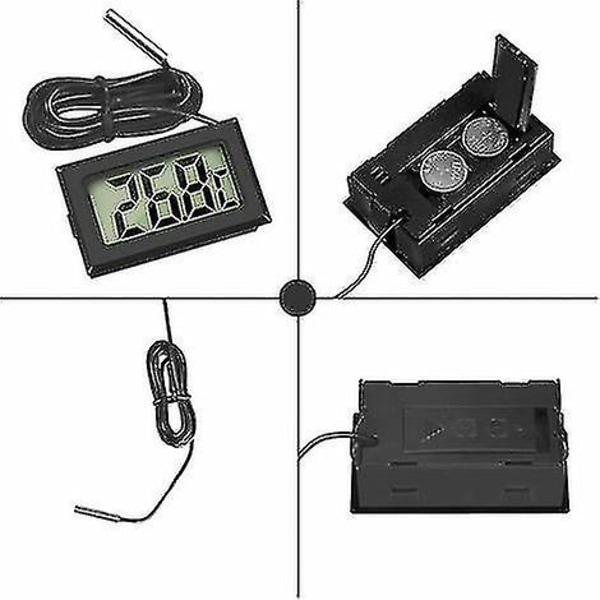 Mini digital LCD-termometer med temperaturgivare sensor testare för kylskåp frys akvarium - (4x svart)