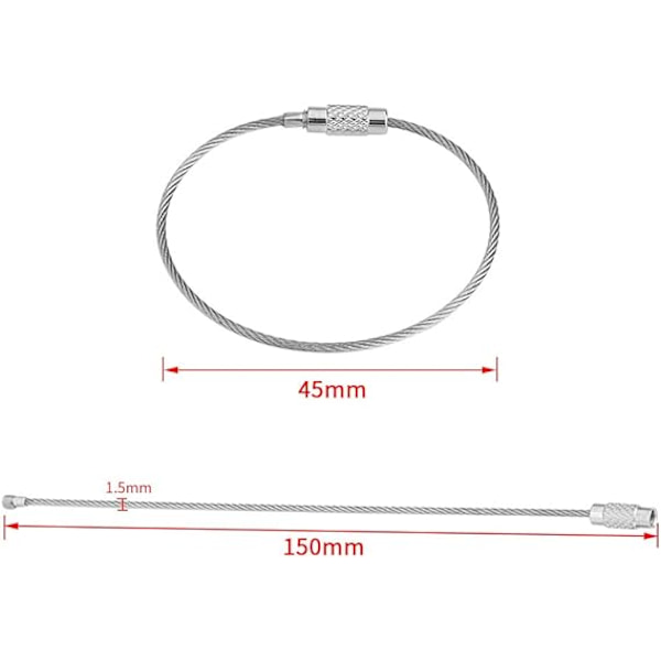 20 stk. Line Nøglering, Rustfrit Stål Ring Nøglering Kabel, Spænde