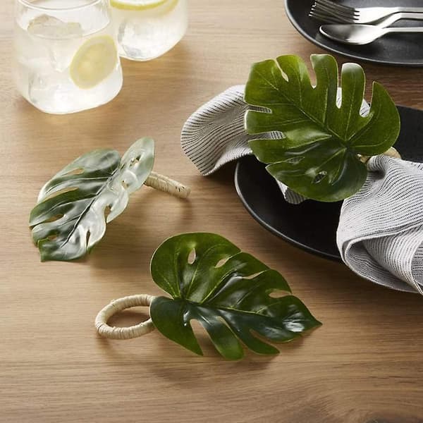 Monstera Servietringe, Sæt med 10, Kunstig Palme Servietring, Grøn