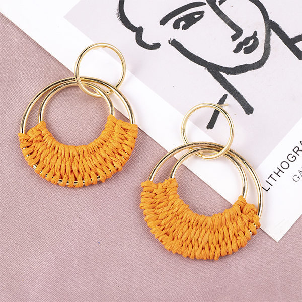Rattanflettede øredobber Boho sommer Raffia Hoop Dangle øredobber Boh