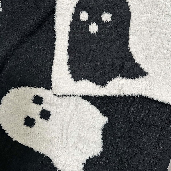 Halloween Spøgelses Tæppe Sort Halloween Tæppe Letvægts Blødt Plysset Fuzzy Vendbart Tæpper til Seng Sofa
