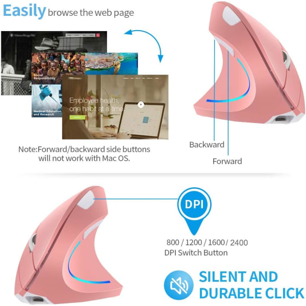 103*89*69mm 2,4 GHz Trådløs Ergonomisk Vertikal Mus med 64DPI A