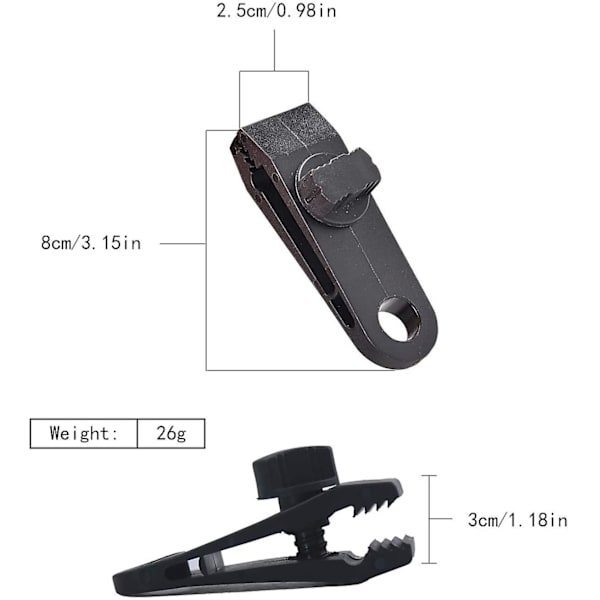 Presenningklämma, Tältpresenningsklämma, Karabinhake, Bungee-rep, För Presenning, Camping, Markiser, Bilskydd, 10-pack (30 st)