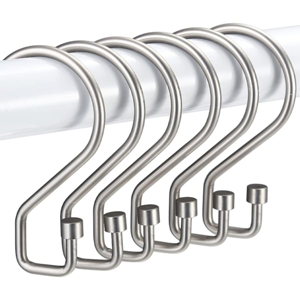 6 silver duschdraperihakar, S-formade duschdraperiringar