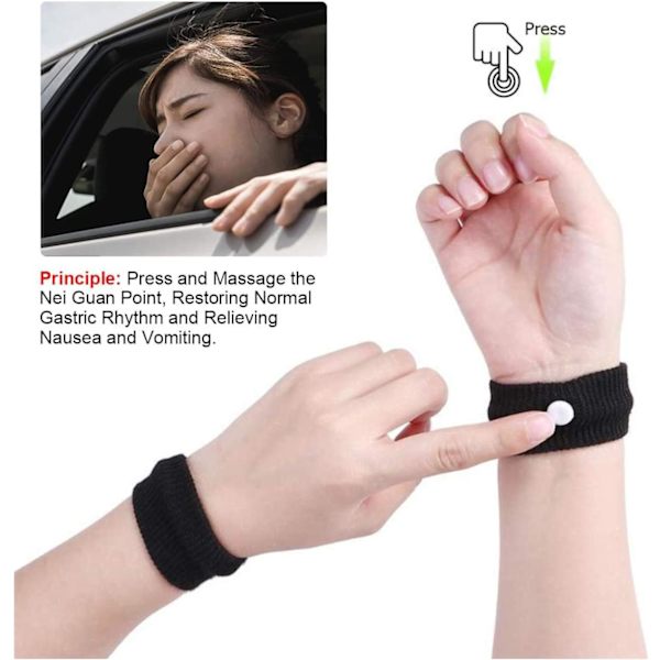 2 Par Acupressur Armbånd (blå-sort) Mod Kvalme