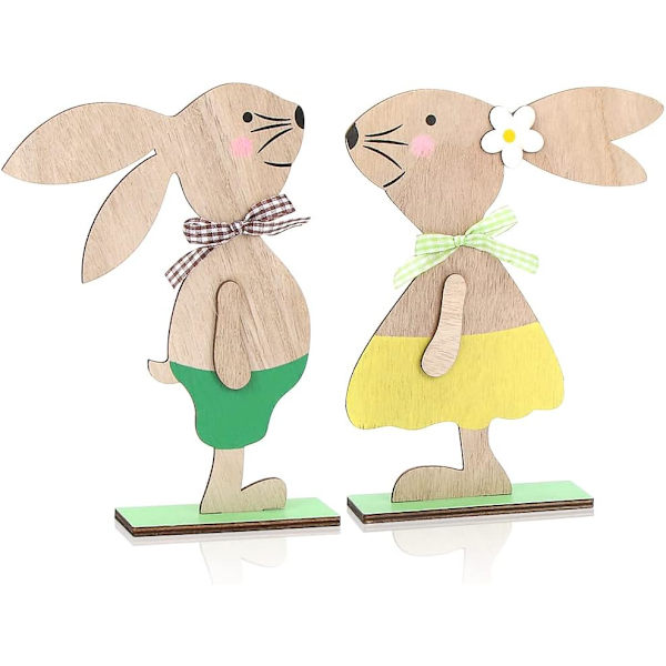 2 stk Trekanin Easter Bunny Dekorasjon, Stående Easter Bunny