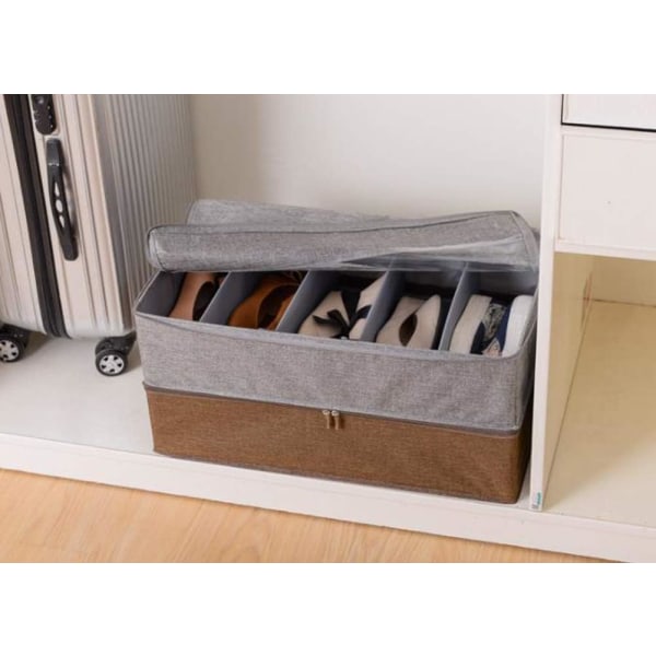 Beige-Justerbar Under Bed Sko Organizer med 5 Delere, Sko