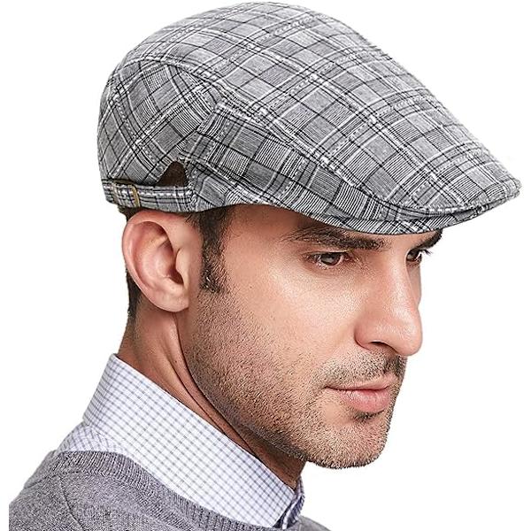 Platt Keps Vintage Stil Rutig Basker (Grå), Newsboy Kep Justerbar