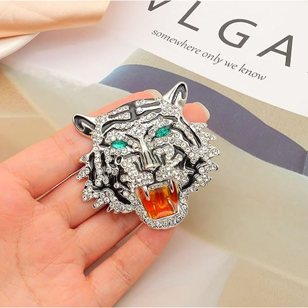 Rhinestone Tigerhuvud Brosch Nål. Djur Lapel Nål för Män, Punk Lejon Kavaj Brosch för Herrar Brosch Nål Kostym Tiger Pi