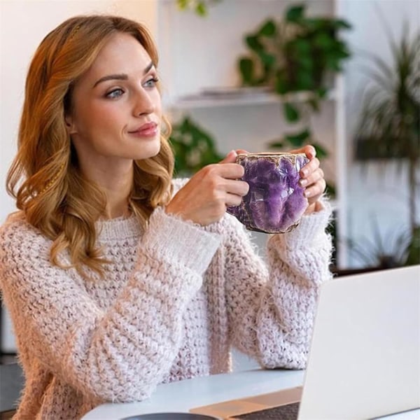 Mineral Krystal Kaffeekop, 2024 Ny Elegant Flerfarvet Mineral Krystal Kop, Mineral Kaffeekop med Kaffe Ske