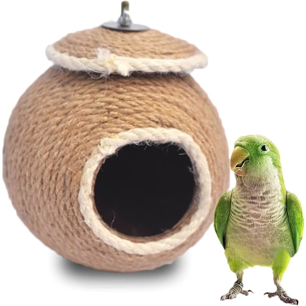 Lintukodit, Papukaijan Pesä Hämmiin, Kookospähkinän Kuori Köyden Kudottu Lintujen Pesä Budgie Papukaijalle Conure Kanarialle