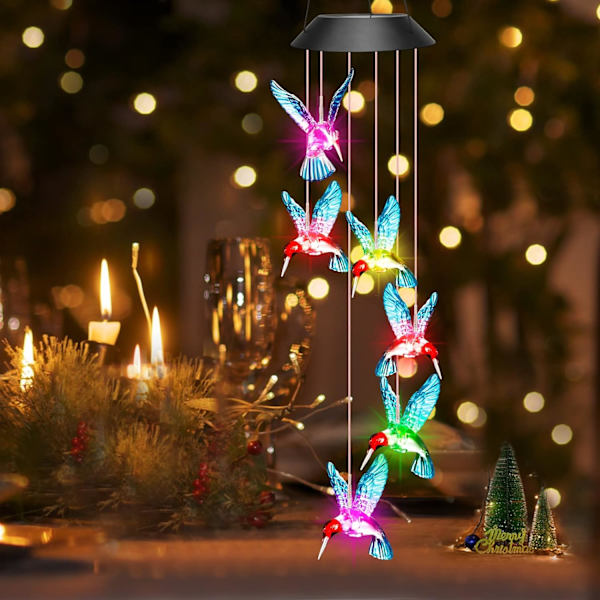 1 LED solcelled dørklokke udendørs vind, kolibri lysende dørklokke