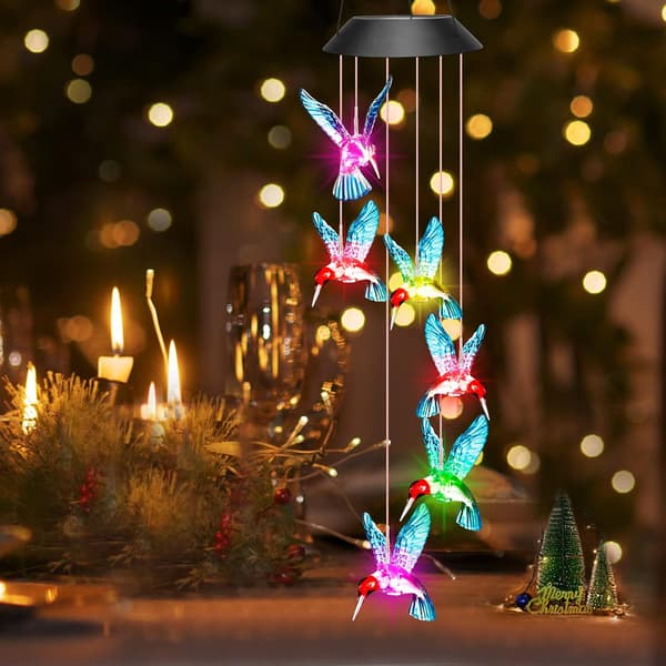 1 LED solcellsdörrklocka utomhus vind, kolibri ljus dörrklocka