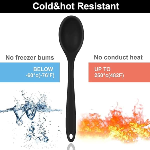 Silikon Ske Spiseske Sæt af 2 (Sort, 20,5 x 4,5 cm), Non-Stick