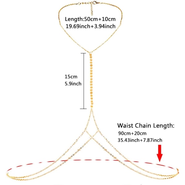 1 st (guld) kroppskedjor i rostfritt stål mesh paljett midjekedja