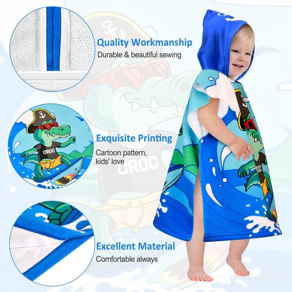 Badekåpe for barn Krokodille Badehåndkle Strandhåndkle Gutter Badekåpe
