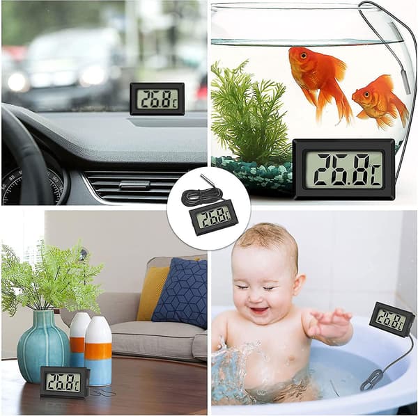 4x Digitalt LCD-termometer Temperaturmonitor (sort) Med Ekstern