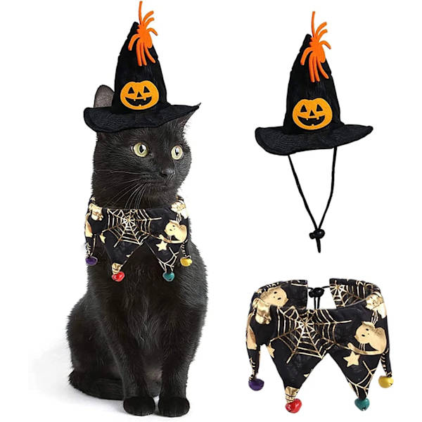 Halloween Katt Kostyme Krage Kappe med Hatt Trollmann