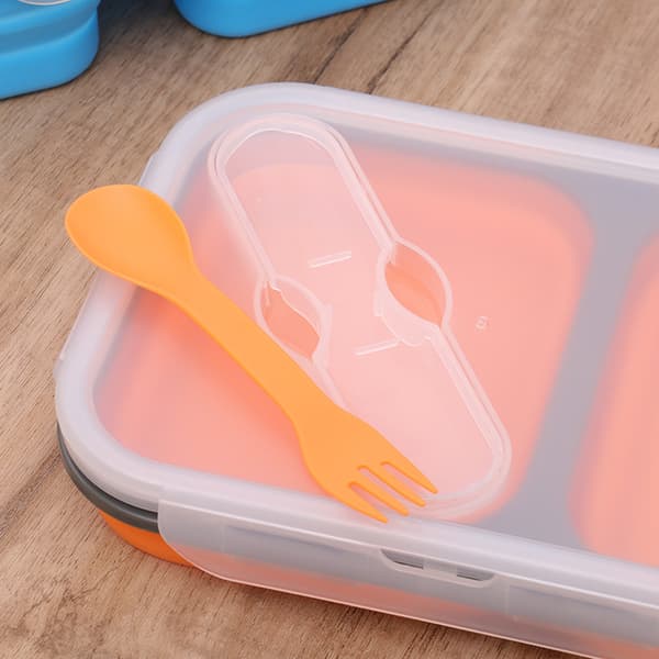 2-delad hopfällbar silikon Bento-låda med bestick - BPA-fri