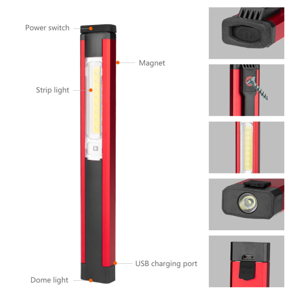 1 st COB-penna arbetslampa USB uppladdningsbar accesslampa med penna