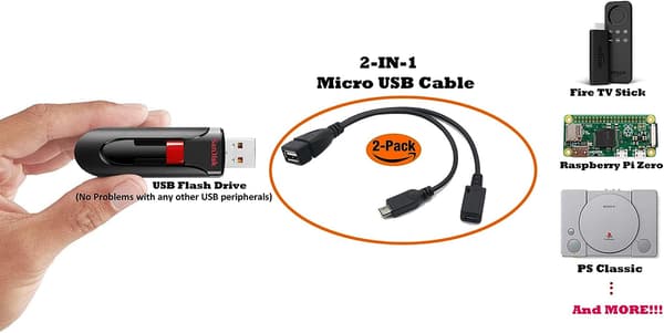2-i-1 Micro USB til USB Adapter (OTG Kabel + Strømkabel) til Fire Stick, PlayStation Classic og Mere - 2 Pak