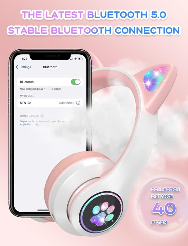 Bluetooth-hovedtelefoner til børn med HD-mikrofon/LED-lys (lyserød), 8