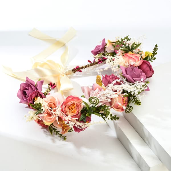 Bryllupskrans, krans, brudepige, lyserød blomsterhår