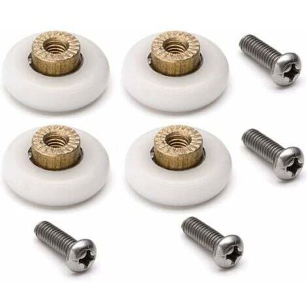 Set med 4 erstatningsruller for dusjdører, 19 mm, med M4-skruer, D