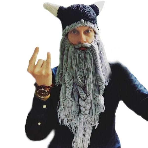 Kreativ Barbarisk Strikket Skæghat Sjov Strikket Hat Paryk Beanie Hat