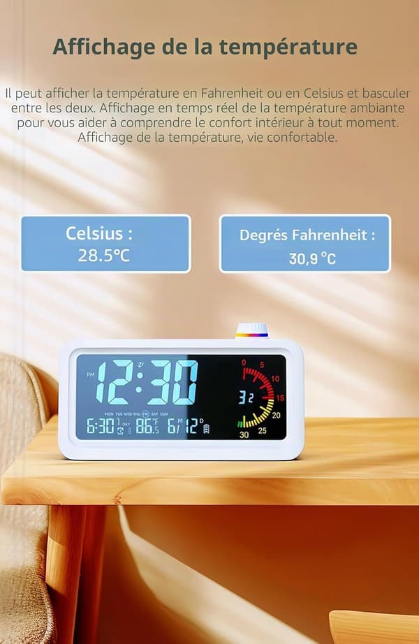Smart väckarklocka med visuell timer, nedräkningstimer med temperaturvisning, perfekt för hemmagym och studenter (Färgglad blå)