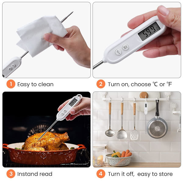 Kökstermometer, matlagningstermometer för LCD och omedelbar avläsning, lämplig för grillning/matlagning/stekning (batteri ingår)