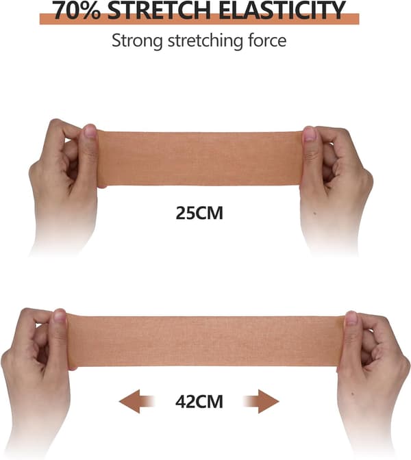 Elastisk terapeutisk sportstape - 6 ruller sæt, 5 cm x 5 meter pr. rulle (Beige)