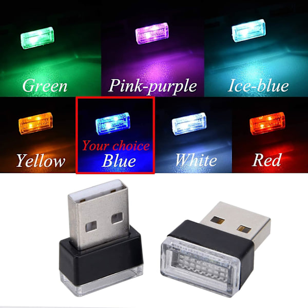 2 kpl sininen universaali mini USB LED-auton sisätilan tunnelmavalot auton sisätilan tavaratilan tunnelmavalot