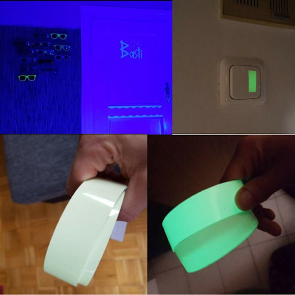 1CM5M Hämärässä hohtava teippi, itseliimautuva teippi, hohtava teippi, yöllä fluoresoiva itseliimautuva, irrotettava, vedenpitävä, fotoluminesoiva-h hehkuva vihreä