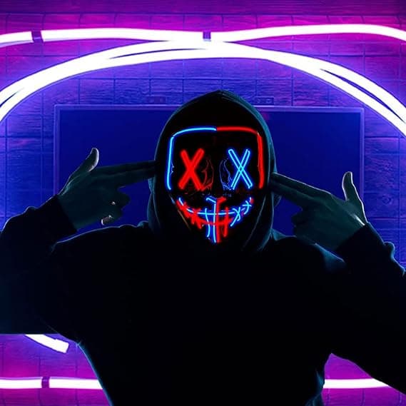 Blå+Rød LED horror maske, 3x rensende lyseffekt,