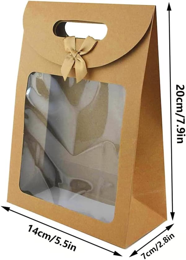 20 stycken presentaskar i kraftpapper, presentpåse med fönster, presentpåsar
