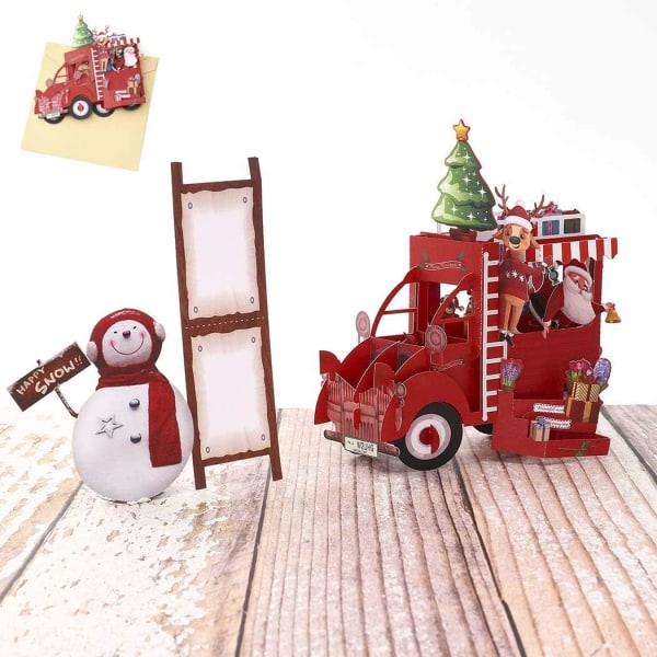 1 stk 3D Pop Up Julekort Snømann Juletre Julenissen i Bil