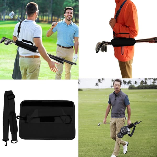 1 musta golf-mailan kantolaukku taskulla ja olkahihnalla