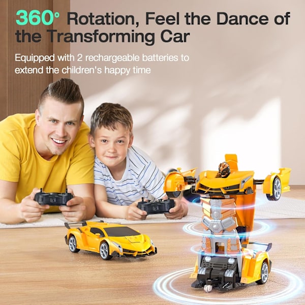Radiostyrd Bil Leksak, 2.4Ghz Transformer Robot RC Bilar med Blinkande Ljus, 1:18 Skala En-Knapp Deformation Leksak G
