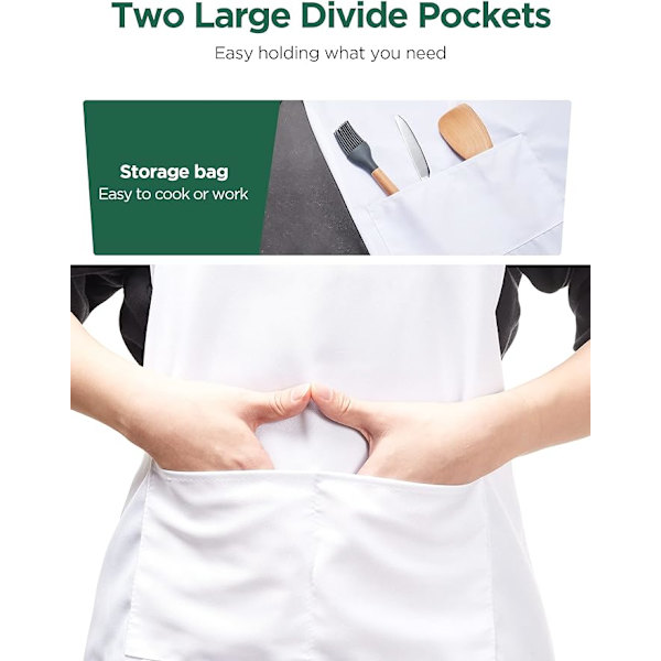 2-pack Köksförkläden (Vita, Polyester) med 2 Fickor