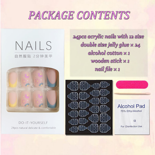Franska Spetsar Press-on Naglar Medium Rosa Falska Naglar Kvadrat Matt Daisy Blomma Falska Nagelspetsar Söta Artificiella Naglar Fi