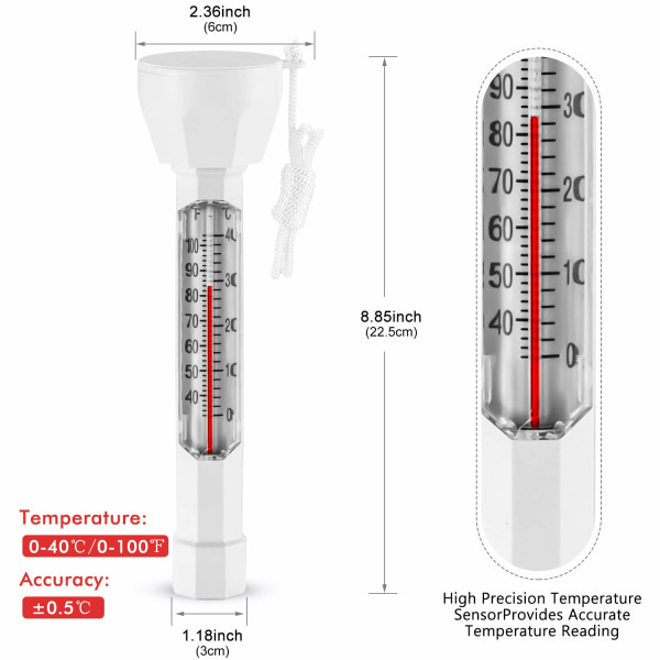 Flytende Termometer for Svømmebasseng, Bassengtermometer med Tau (Type 2)
