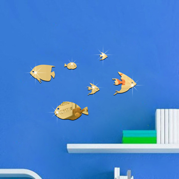 1 stk. 6 stilarter Tropiske fisk Spejl Effekt Vægstickers