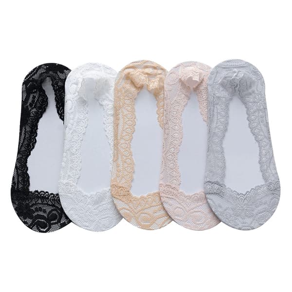5 Par Dame Usynlige Lave Sokker Elastisk Blonder Bomull