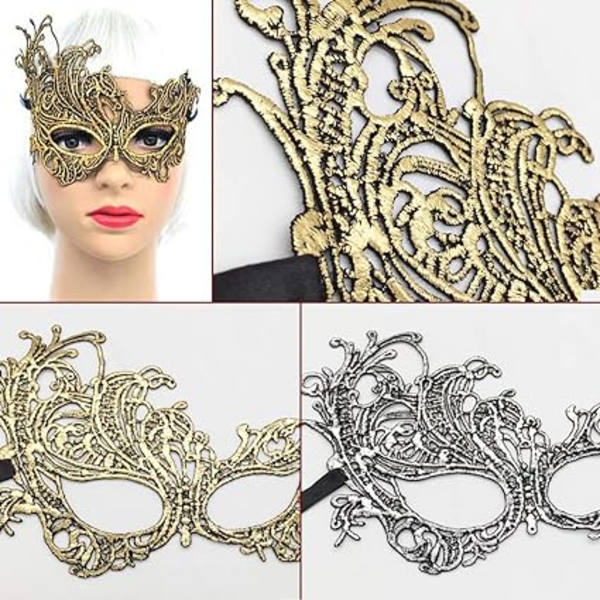 Set med 3 kläder i guldpläterad stil, kombinerat med 2 masker för kvinnor