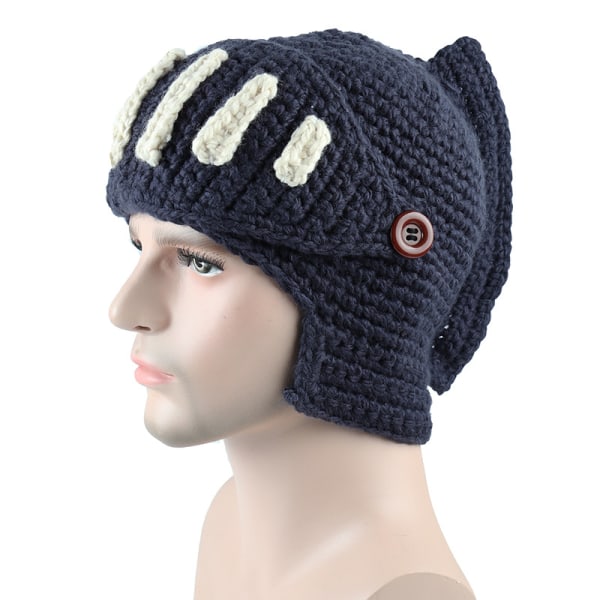 Romersk riddare stickad blå hatt vinter gladiator mask cap handgjord