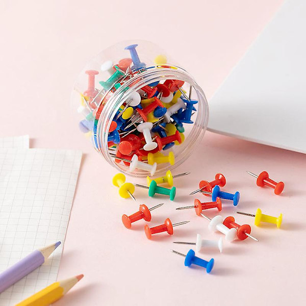 100 stycken flerfärgade tryckstift, flerfärgade dekorativa tryckstift, tryckstift med plasthuvud för korktavla