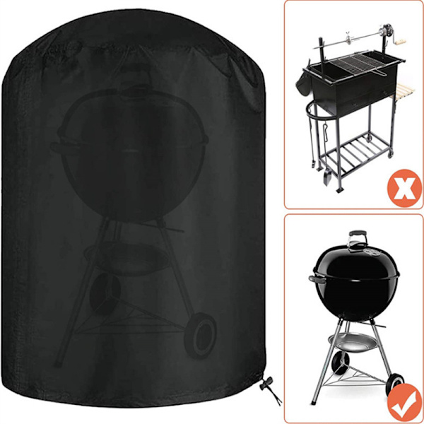 Kettla Grillöverdrag (Φ61*72cm, Svart) Vattentätt Runt Grillöverdrag