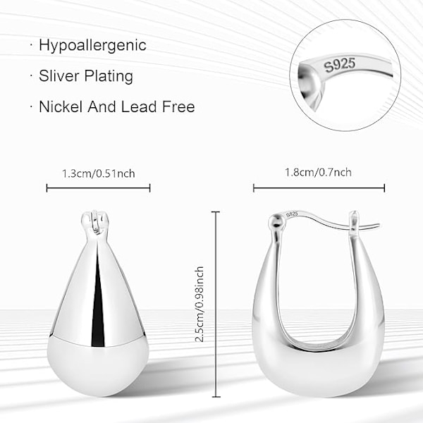925 Sterling Sølv 14K Gullbelagte Ørepynt for Kvinner Tykke Ovalformede Høyre Ørepynt for Kvinner Tykke Sølv Høyre Ørepynt