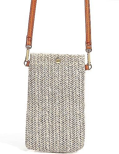 Off White Crossbody-väskor, Dam Casual Woven Straw Woven-väskor, Woven Crossbody-väskor, Mobiltelefonväskor